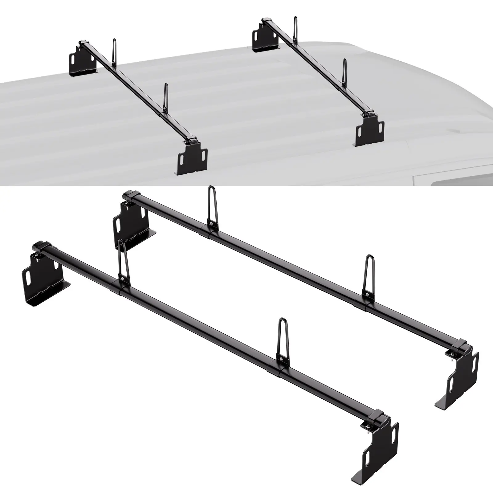 【Summerfinds】VEVOR Adjustable Truck Rack with 2 Bars - Universal Fit Van/Truck Roof Racks, 500lbs Load Capacity, Q235 Steel, Aerodynamically Optimized, Flexible Drilled Installation, Improves Transport Efficiency, Car Exterior Accessory Set, 500 Lbs / 227