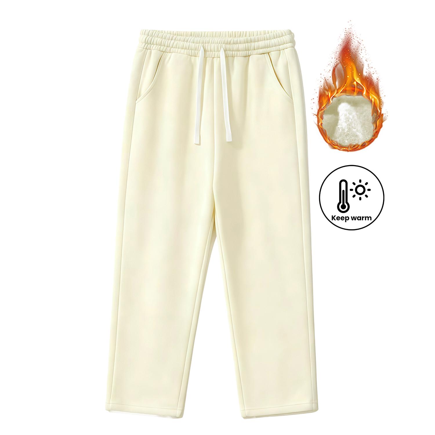 Men's Solid Thermal Lined Drawstring Waist Pants Casual Comfy Loose Fitting Trousers for Fall & Winter Daily Wear Relaxed Fit Menswearfall outfits men Socks Beige Blue Socks Plain men's work pants pantalones para hombre