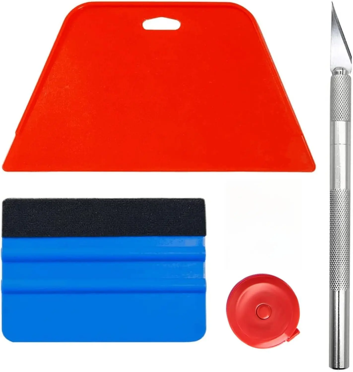 Multipurpose Smoothing Tool Kit for Adults - Basic Tools for Peel and Stick Wallpaper, Vinyl Backsplash Tile, Woodwork - Includes Red, Blue Squeegees, Craft Knife, Felt Accessory, Measuring Tape (7.72 x 4.33 x 0.79 inches) for Seamless Application, Window