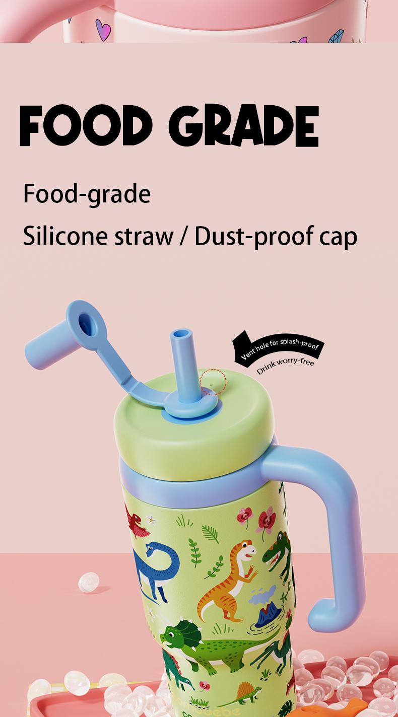 【COMOBEBE】24oz Stainless Steel Whale Fountain Tumbler – Adorable Pattern Designs, Spill-Proof, Dual Lids, Dishwasher Safe, Perfect for Kids & Adults