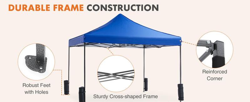 Instant Pop Up Canopy Tent with Sand Bags - 10ft x 10ft Outdoor Shade Shelter for Parties, Camping, and Beach