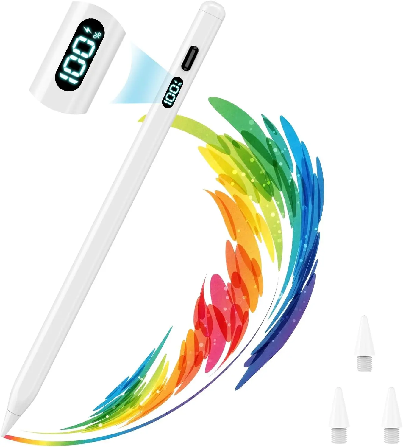 Pencil with LED Power Display for Apple iPad 2026-2018, Fast Charge Stylus Pen for iPad | Fits for iPad A16/11-6th Gen, Air 11"/13" M4/M3/M2/5th-3rd, Pro 13/11/M4/12.9, Mini A17 Pro7//6/5/th Palm Rejection, Tilt Sensitivity BackToSchool