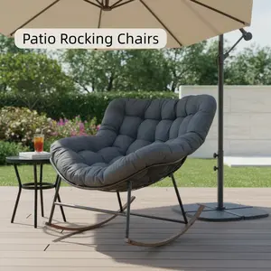 Outdoor Rocking Chair E-Coated Rocking Chair with Cushion Outdoor Rocker Recliner Chair for Patio Porch Garden Backyard Comfy