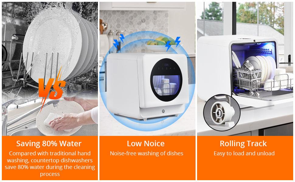 【GARVEE】Compact Countertop Dishwasher, Double Transparent Window Portable Countertop Dishwashers with 2 Water Inlet Methods, 162℉High Temperature and Air Drying Function Dishwasher for Kitchens and RVs