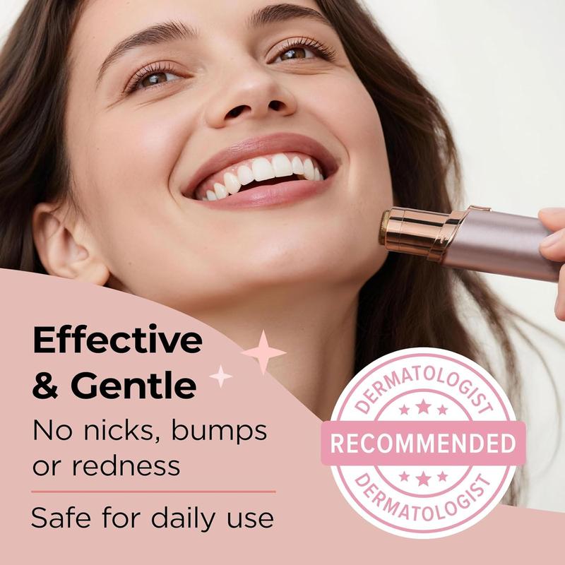 KRADAA Facial Hair Remover for Women，with LED Light Painless Razor for Chin Upper Lip Peach Fuzz Gentle on Sensitive Skin Hypoallergenic Stainless Steel Blades Flawless ，Gold