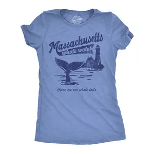 Womens Funny T Shirts Massachusetts Whale Watch Sarcastic Graphic Novelty Tee for Ladies Funny Womens T Shirts Cute Vintage Fashion Casual Ladies T-Shirt Gift Sarcastic Tops for Women Funny Animal Top Women's Light Blue