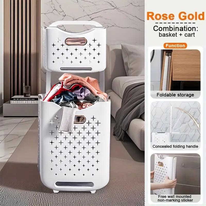 Foldable Rolling Storage Basket with Wheels - Extra-Large Capacity, Wall-Mountable, Space-Saving Organizer Laundry Room, Bedroom, Closet, And Small Spaces Laundry Basket- Stackable And Foldable Storage Bin for Home, Office, And More, Shelf Baskets