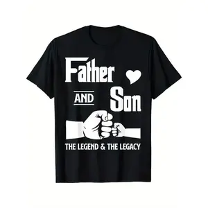 Father and Son Matching T-Shirts- "FATHER AND SON" Quote with Fists Beating Design, 100% Cotton, Crew Neck, Short Sleeve- Perfect for Casual Wear, Father'S Day, Spring/Autumn, Everyday Tshirt | Father Son Theme | Skinfriendly Material, Fathers Day Gift