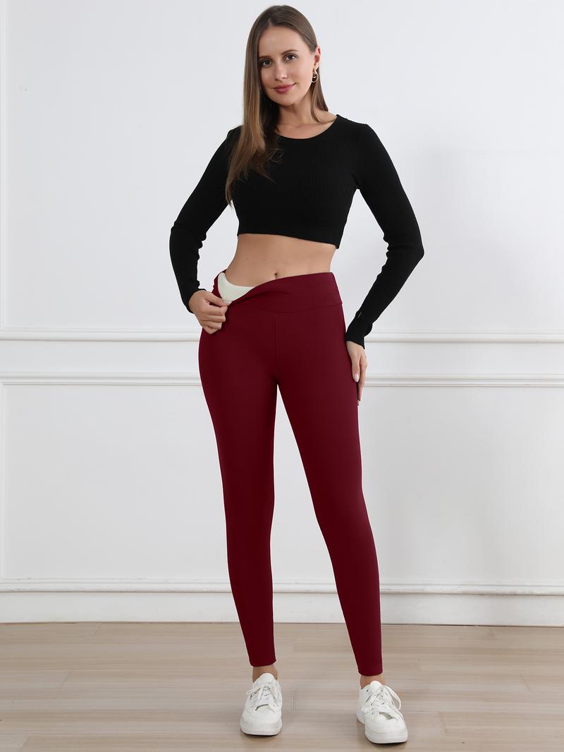 CHRLEISURE 3PCS Winter Warm Fleece Lined Leggings High Waist Women Workout Wear for Yoga Riding Casual Wear in Red Black & Gray