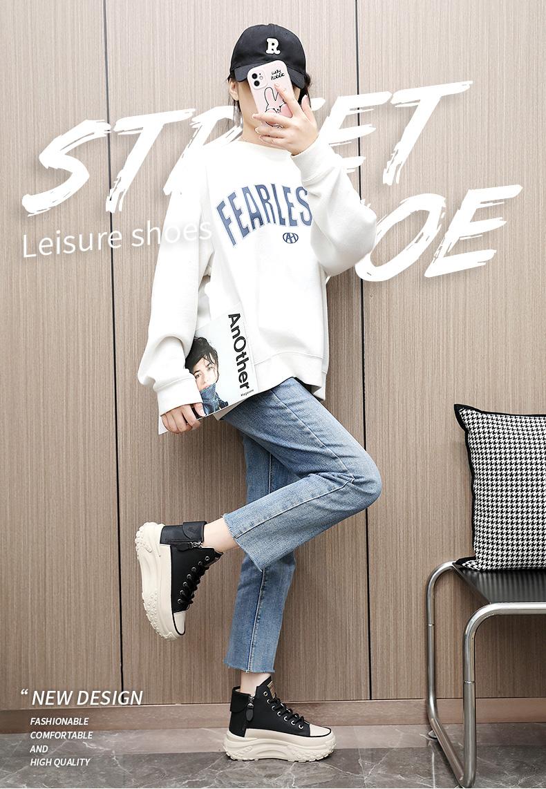 Spring and Autumn new arrival high-top shoes, round toe, thick sole for added height, soft sole, casual sneakers, street style white shoes.