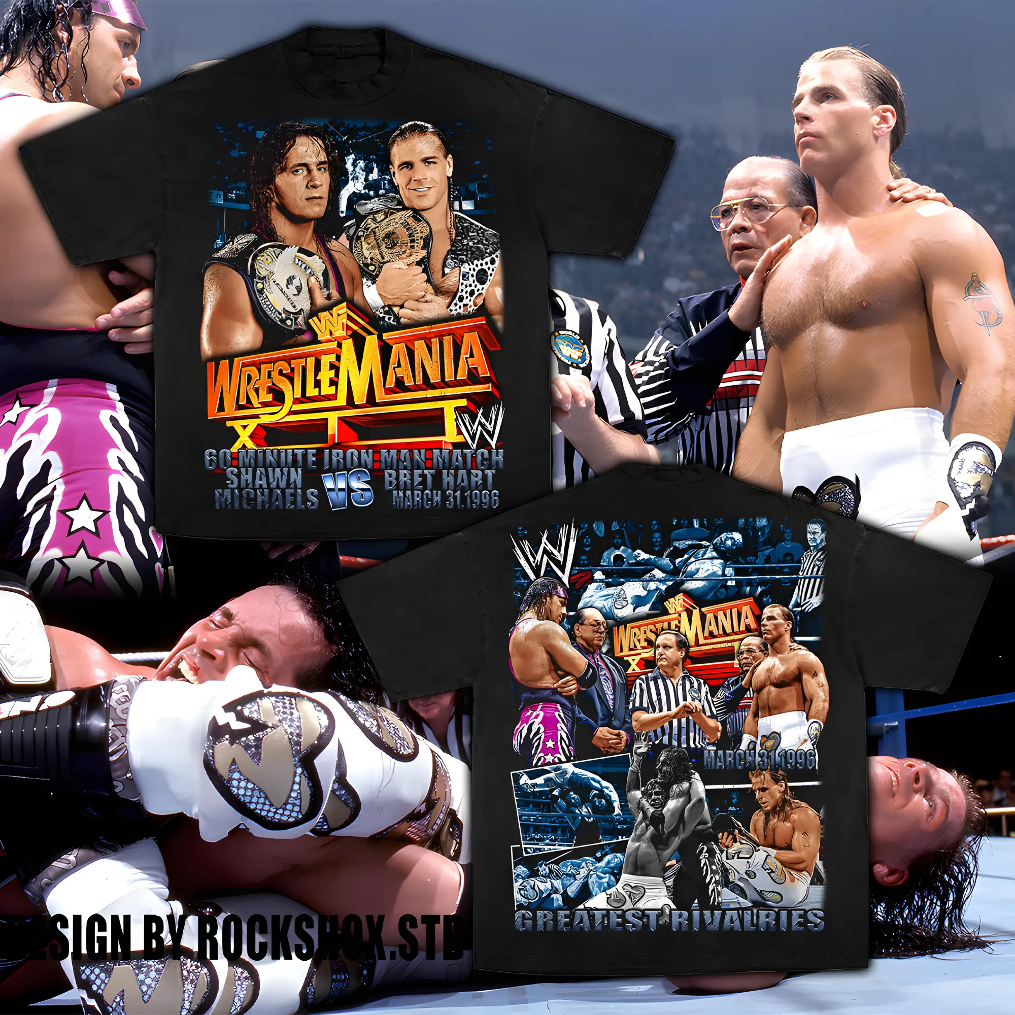 WWE Shawn Michaels vs Bret Hart Wrestle Mania 17 Retro Premium 100% Cotton T-Shirt, The Champ Shirt, Doctor of Thuganomics Retro WWE Shirt, Hustle Loyalty Respect Wrestling T-Shirt, Iconic WWE Legend Merch