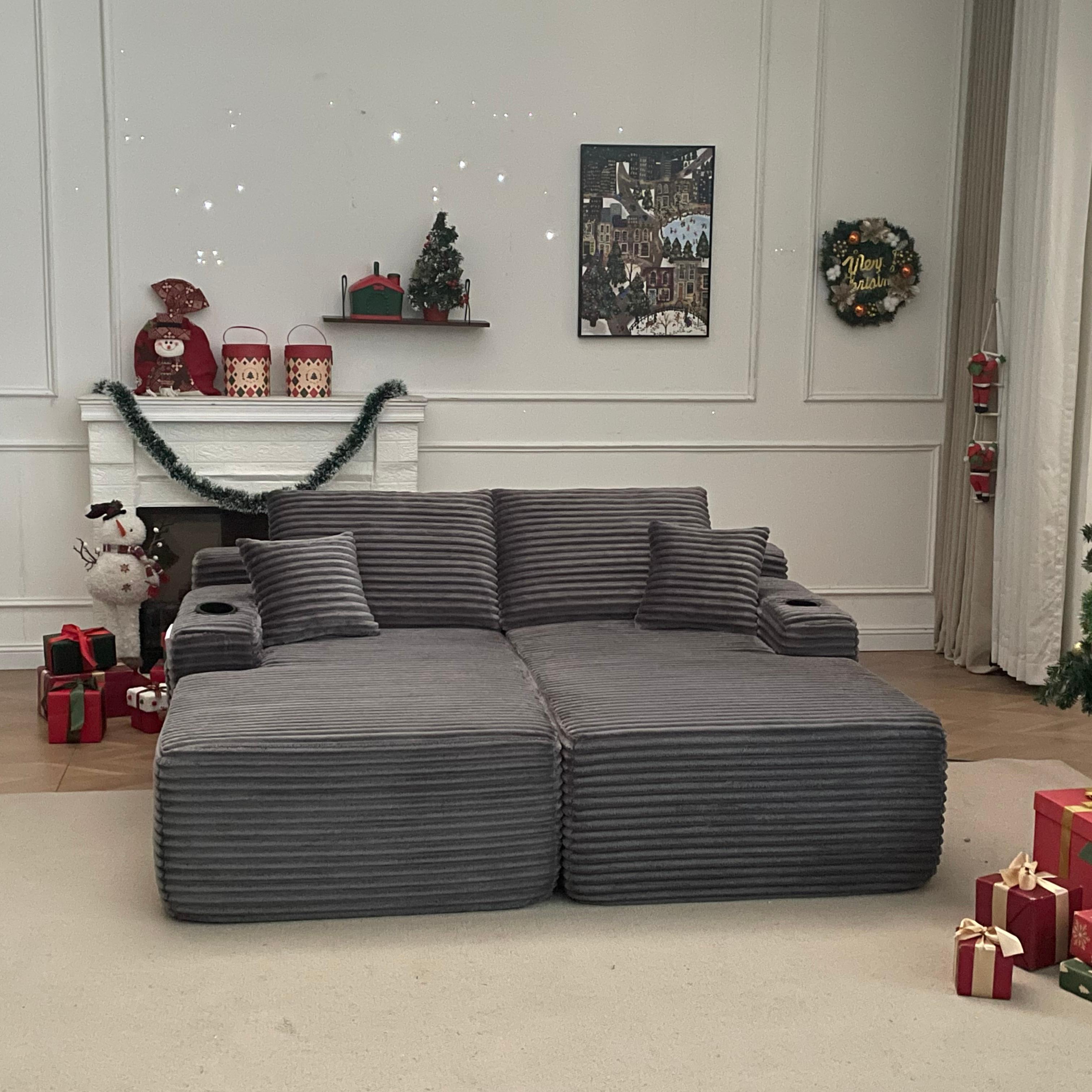 YOMSUM 69" Cloud Sectional Couch L-Shape Chaise with R-Shape Chaise Deep Seat Comfortable 2 Seater Plush Fabric Black,Chaise Lounge,No Assembly Required,Boneless Sofa Bed，With Side Pockets And Cup Holders