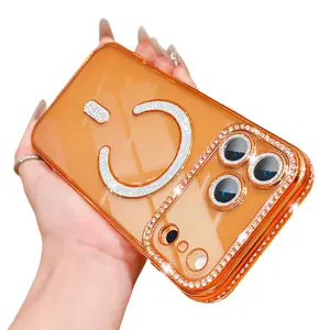 Magnetic Clear Glitter Case for iPhone 17 Pro Max 16 15 14 13 12 Pro Max, Cute Bling Sparkly Diamond Rhinestone with Camera Protector TPU Bumper Women Girl Case Cover