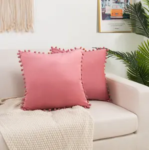 Elegant Comfort 2-Pack Pom-Pom Velvet Cushion Covers – Decorative Soft Throw Pillow Cases with Hidden Zip