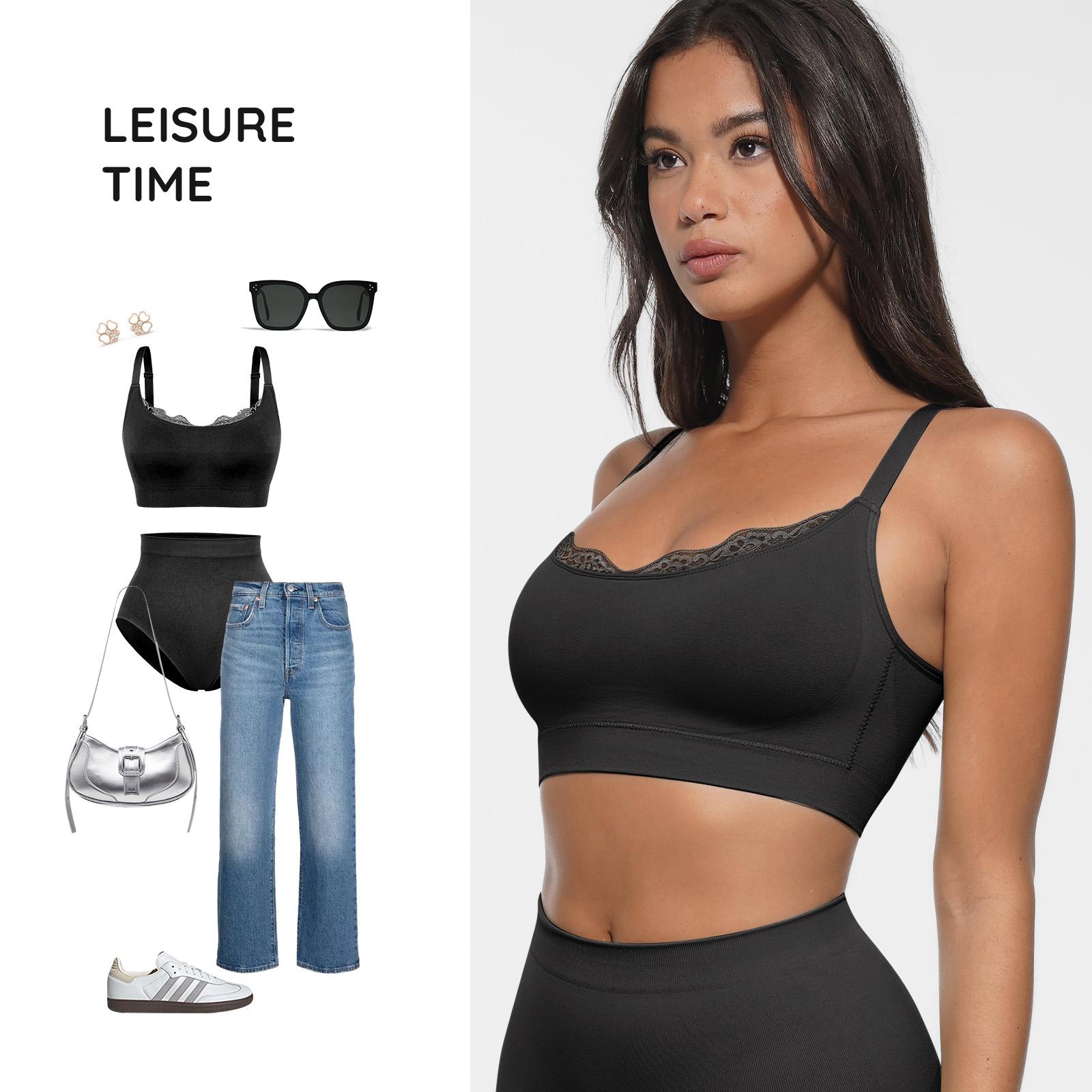 FeelinGirl Lace Trim U-Plunge Bralette Wireless Seamless Wireless Everyday Bras Comfortable