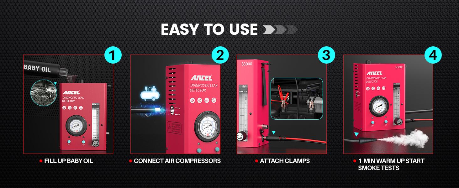 ANCEL S3000 Automotive Smoke Machine with Built-in Air Compressor Professional Leak Detector for EVAP Vacuum Fuel & More Car Vehicle Leak Testing ANCEL S3000 Automotive Smoke Machine with Built-in Air Compressor Professional Leak Detector for EVAP Vacuum Fuel & More Car Vehicle Leak Testing