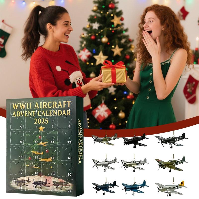 24 Days Christmas Advent Countdown Calendar with Mini Warbirds 3D Acrylic Airplane Display Gift for Adults History and Aviation Enthusiasts