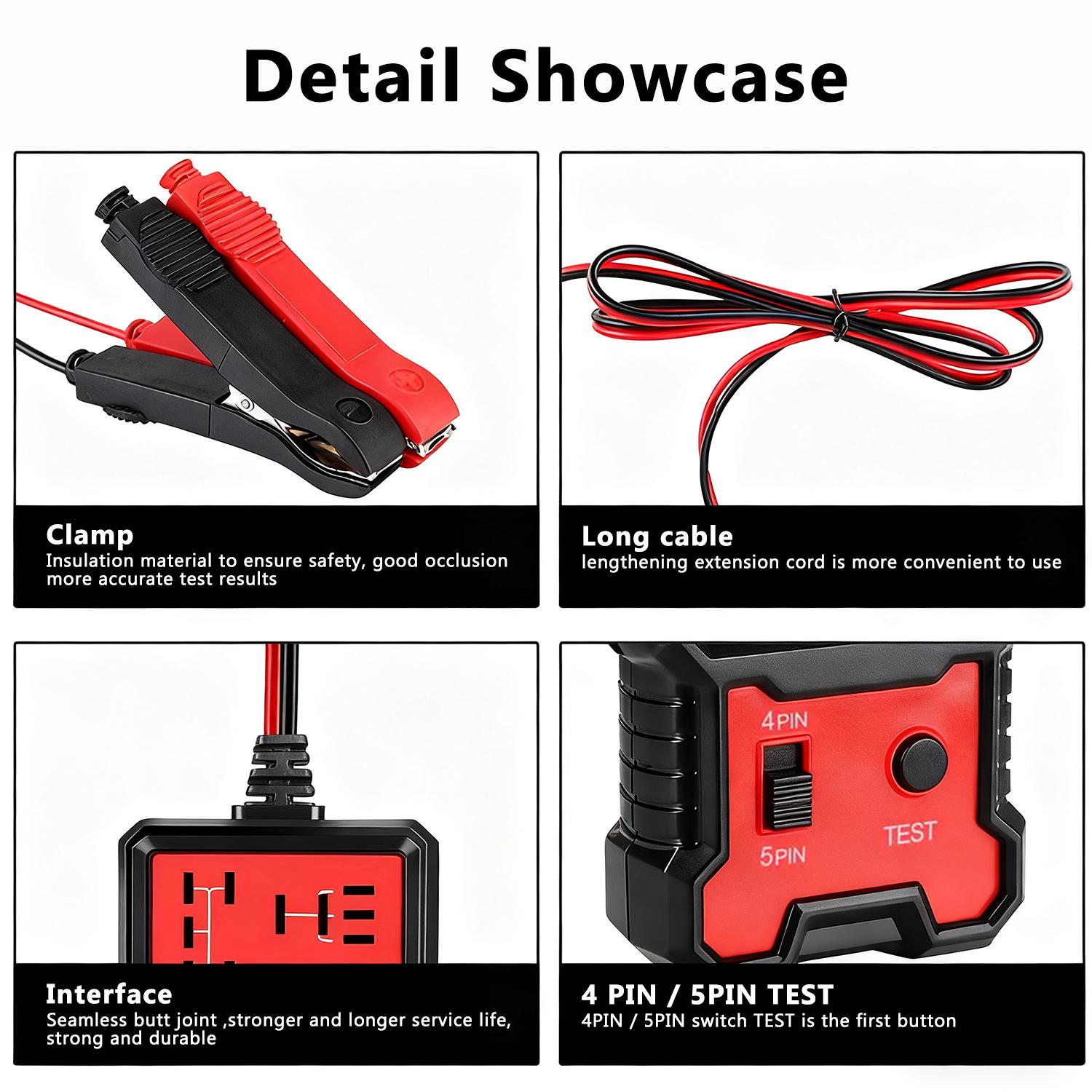 Automotive Relay Tester BJ-707, 4 & 5 Pin 12V Auto Diagnostic Tool, Small Handheld DIY Car Tester with Battery Clips, Relay Testing Kit, Electrical Systems Tool
