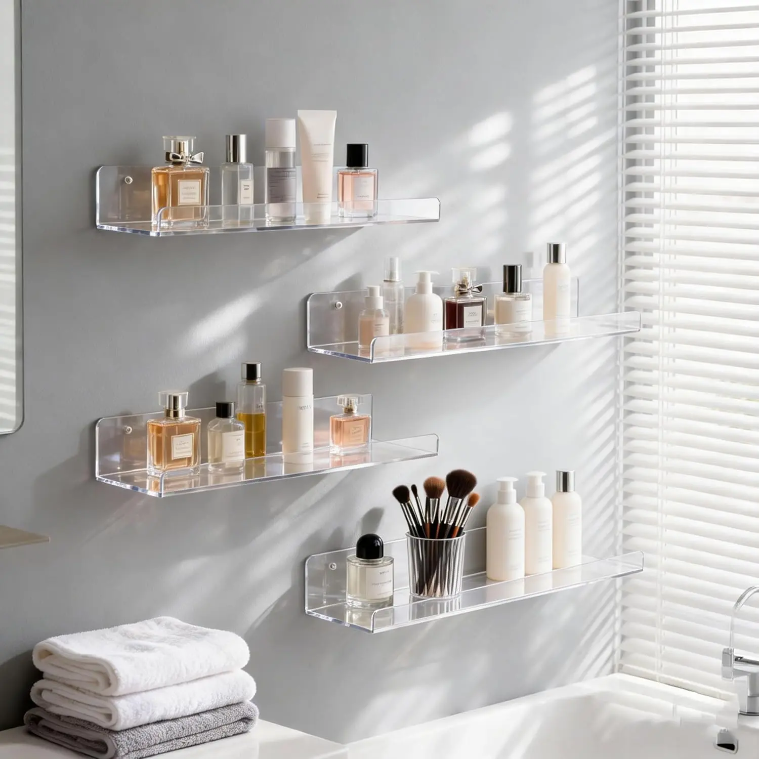 Clear Acrylic Shelves for Wall, Stylish Organizer for Perfume Collection, Skincare Products and Decor