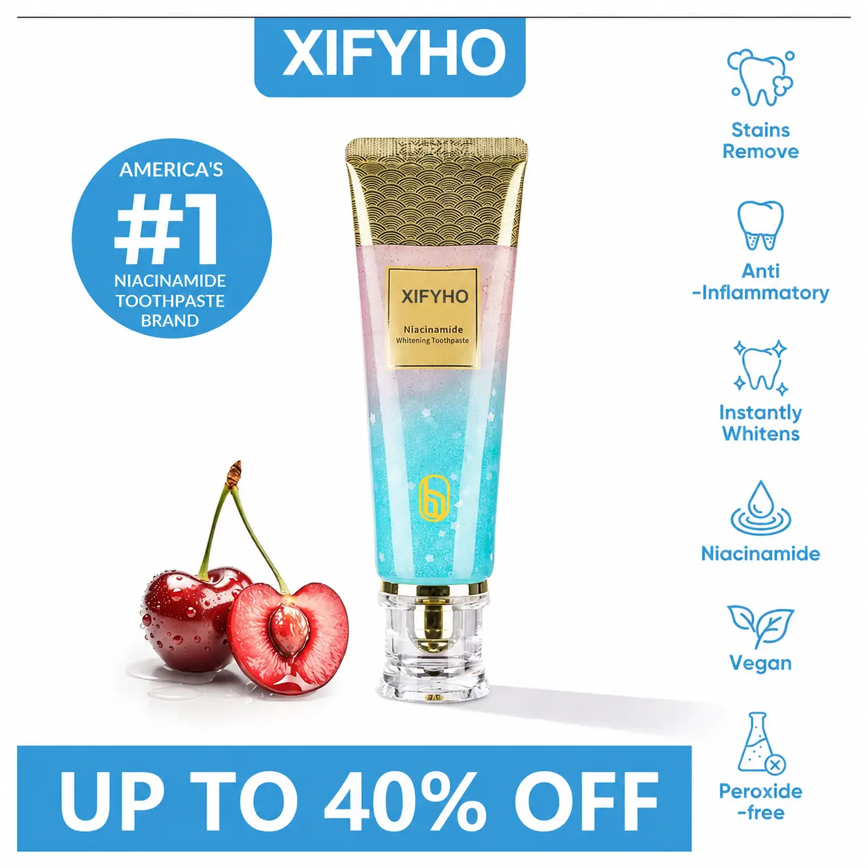 XIFYHO Fast-Acting Teeth Whitening Toothpaste - Newest Brightening Formula with Natural Peach Extract, Niacinamide, Fresh Mint Flavor, Oral Hygiene Essential for Adults, Individual Pack, Whitens Fast, Perfect Gift Item, Daily, Bright White Toothpaste
