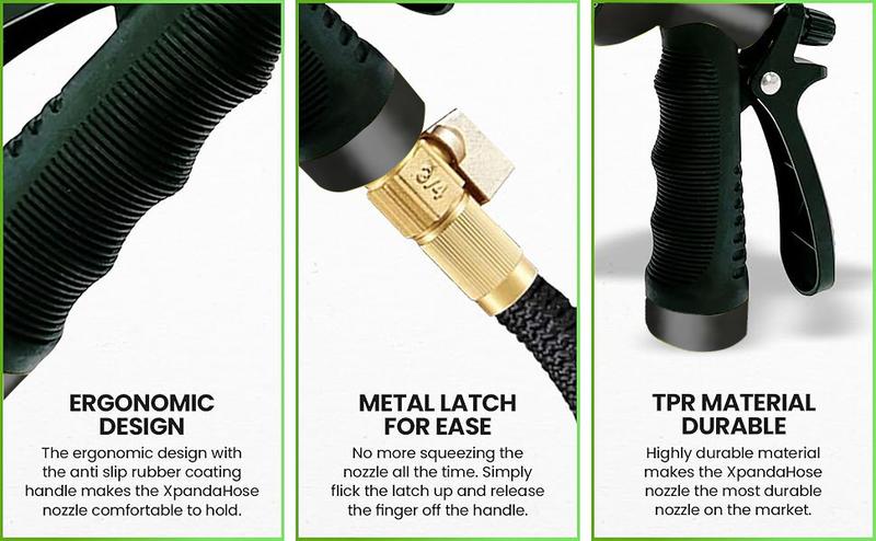 Heavy Duty Superior Strength，Expandable Garden Hose,4 -Layer durable collapsible Latex Core,Extra Strong Brass Connectors ,lightweight flexible water hose