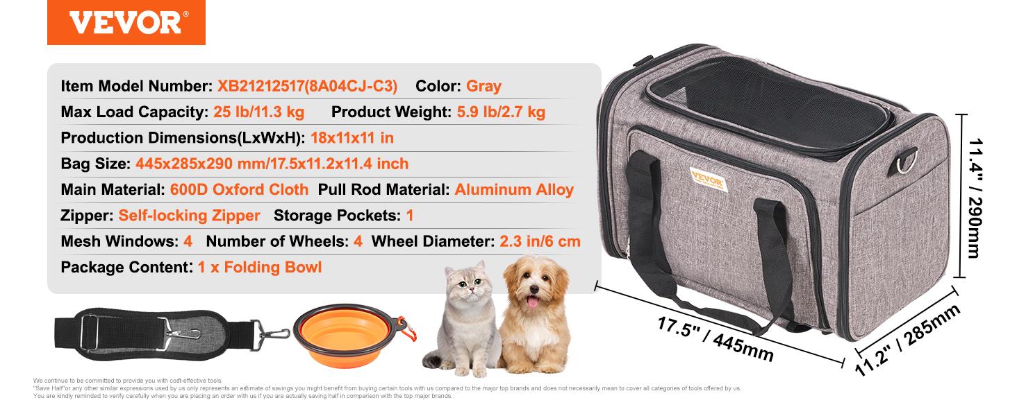 VEVOR Cat Carrier with Wheels, TikTokShopBlackFriday, Airline Approved Rolling Pet Carrier with Telescopic Handle and Shoulder Strap, Dog Carrier with Wheels for Pets, with 1 Folding Bowl VEVOR Cat Carrier with Wheels, TikTokShopBlackFriday, Airline Approved Rolling Pet Carrier with Telescopic Handle and Shoulder Strap, Dog Carrier with Wheels for Pets, with 1 Folding Bowl