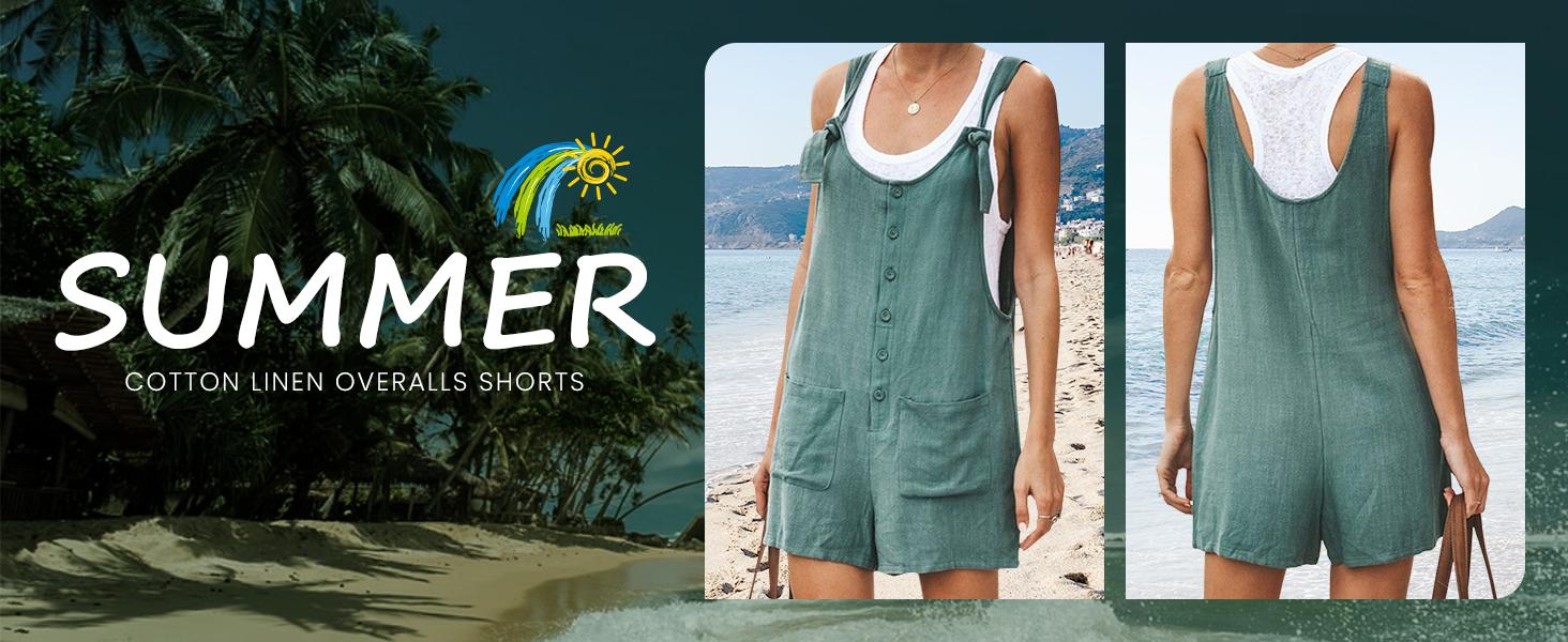 JovenPara Women's Casual Summer Cotton Linen Rompers Overalls Jumpsuit Shorts Minimalist Womenswear