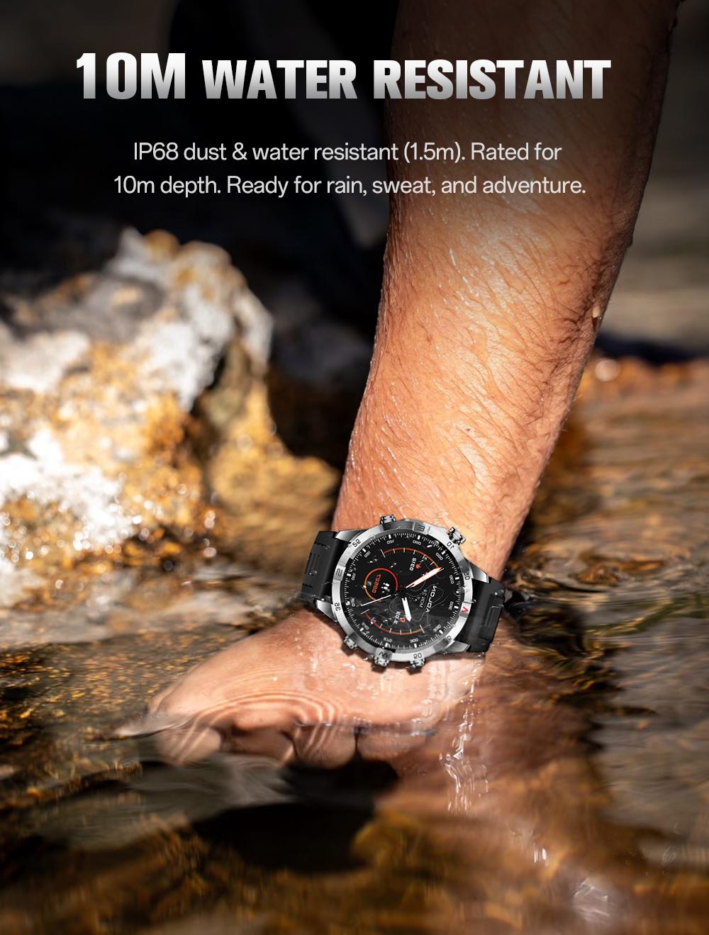 Aolon GT6 Pro Spring rugged outdoor smartwatch with 1.51" AMOLED display, LED flashlight & precision compass. Bluetooth calling, heart rate & fitness tracking, 5-button control, 500mAh battery up to 60 days, 1ATM & IP68 water-resistant. Aolon GT6 Pro Spring rugged outdoor smartwatch with 1.51" AMOLED display, LED flashlight & precision compass. Bluetooth calling, heart rate & fitness tracking, 5-button control, 500mAh battery up to 60 days, 1ATM & IP68 water-resistant.