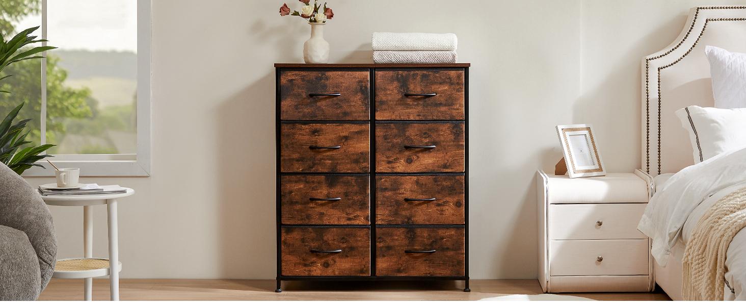 【New Color】Cupboards Cabinets Dresser - Fabric Storage Tower with 8 Drawers, Bedroom Organizer, Chest of Drawers with Fabric Bins, for Bedroom, Closet, Entryway
