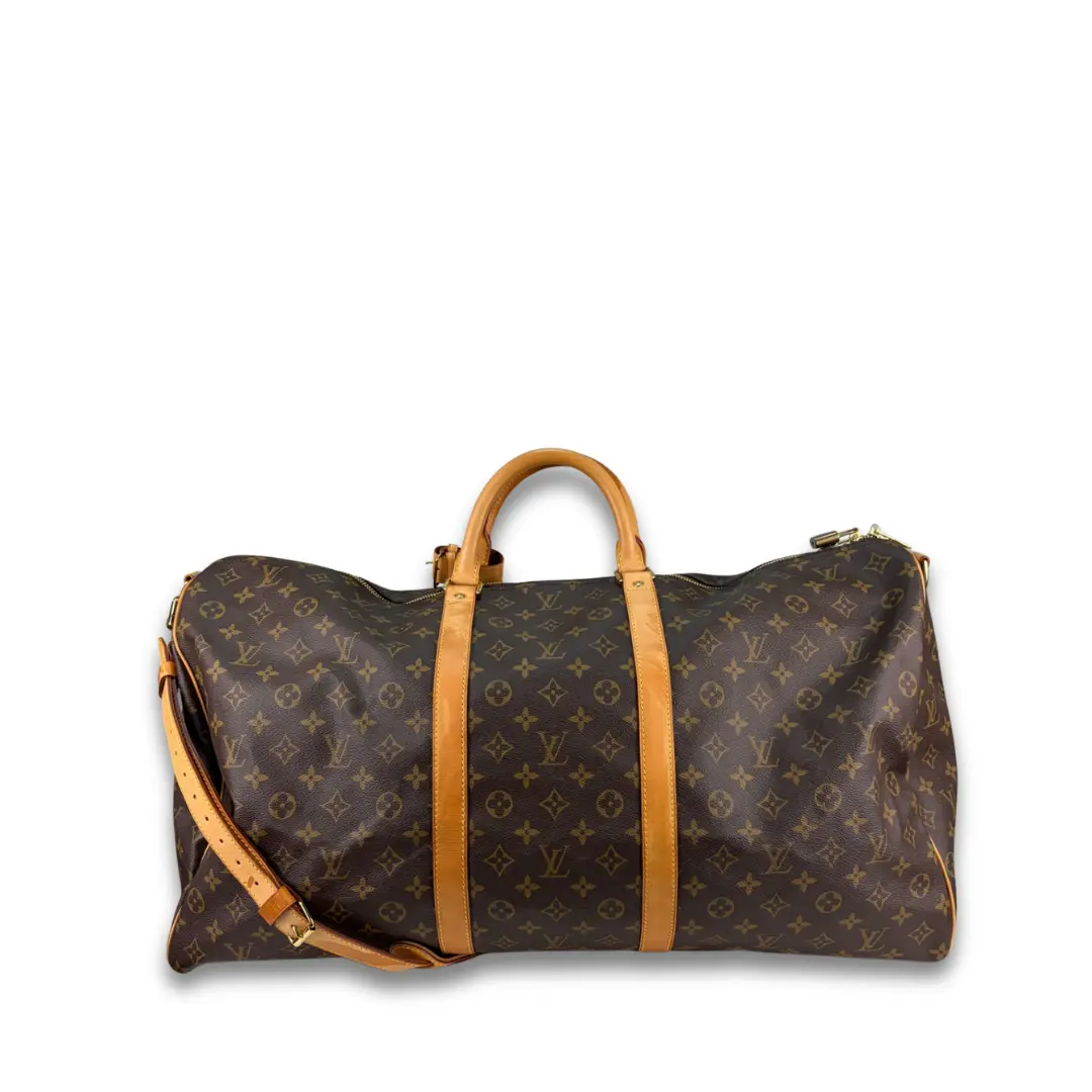 Pre-owned Louis Vuitton Coated Canvas Travel Bags Monogram Keepall Bandoulière 60