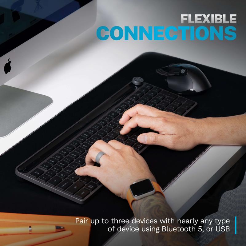 JLab Epic Wireless Keyboard & Mouse Set: Minimalist & Modern, Bluetooth/USB, Multi-Device, Illuminated Keys, Media Knob, Rechargeable 6-Month Battery, Customize