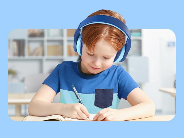 iClever Kids BTH12 Bluetooth Headphones with 4 Colorful LED Lights Modes Volume Limited 55H Playtime Built-in Mic for iPad Tablet Audio Headset