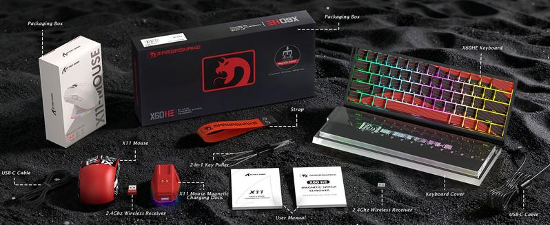 ATTACK SHARK X11&X60HE Mechanical Wireless Gaming Combo,Rapid Trigger Magnetic Switches 8K Keyboard,59g Ultra-Light Mouse with Charging Dock, 22K DPI,PAW3311,RGB Backlit 3-Mode with Coiled Cable