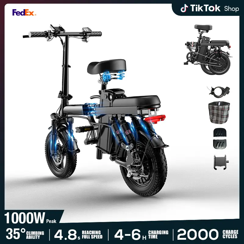 Folding Electric Bike for Hardcore Outdoor Cycling, 500W Motor, 48V 15Ah Battery, 14-Level Shock Absorption, 45Km Range, Dual Disc Brakes, UL2849 Certified Bikes,camping essentials sohochic