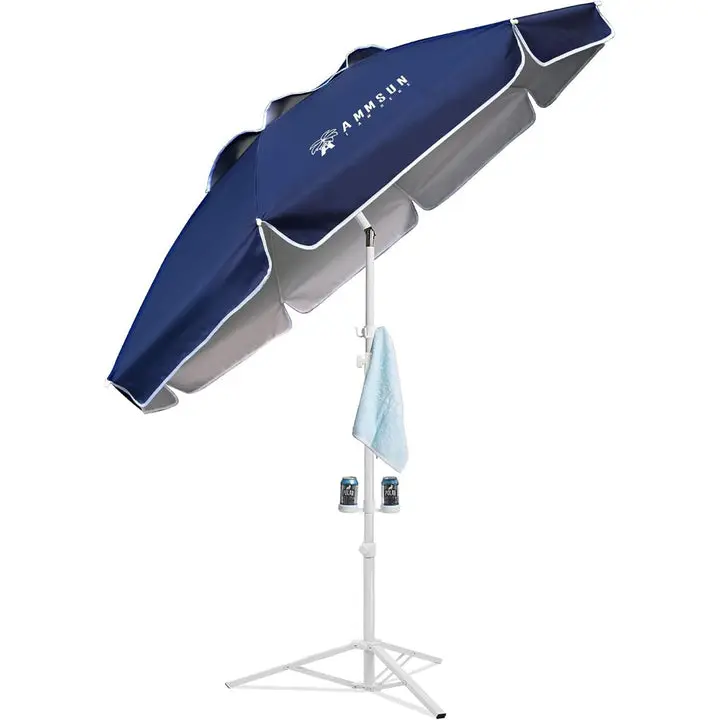 On Sale AMMSUN 6.5ft Portable Outdoor Umbrella with Stand - UV Block, Adjustable Height, Lightweight Canopy, Umbrella Outdoor Patio with Base for Camping, Beach, Navy Blue, Outdoor Umbrellas