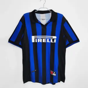 Blue Black Retro INT Home Stadium Shirt 1998/1999, Retro 1998/1999 Blue Color INT Home Short Sleeve Soccer Jersey
