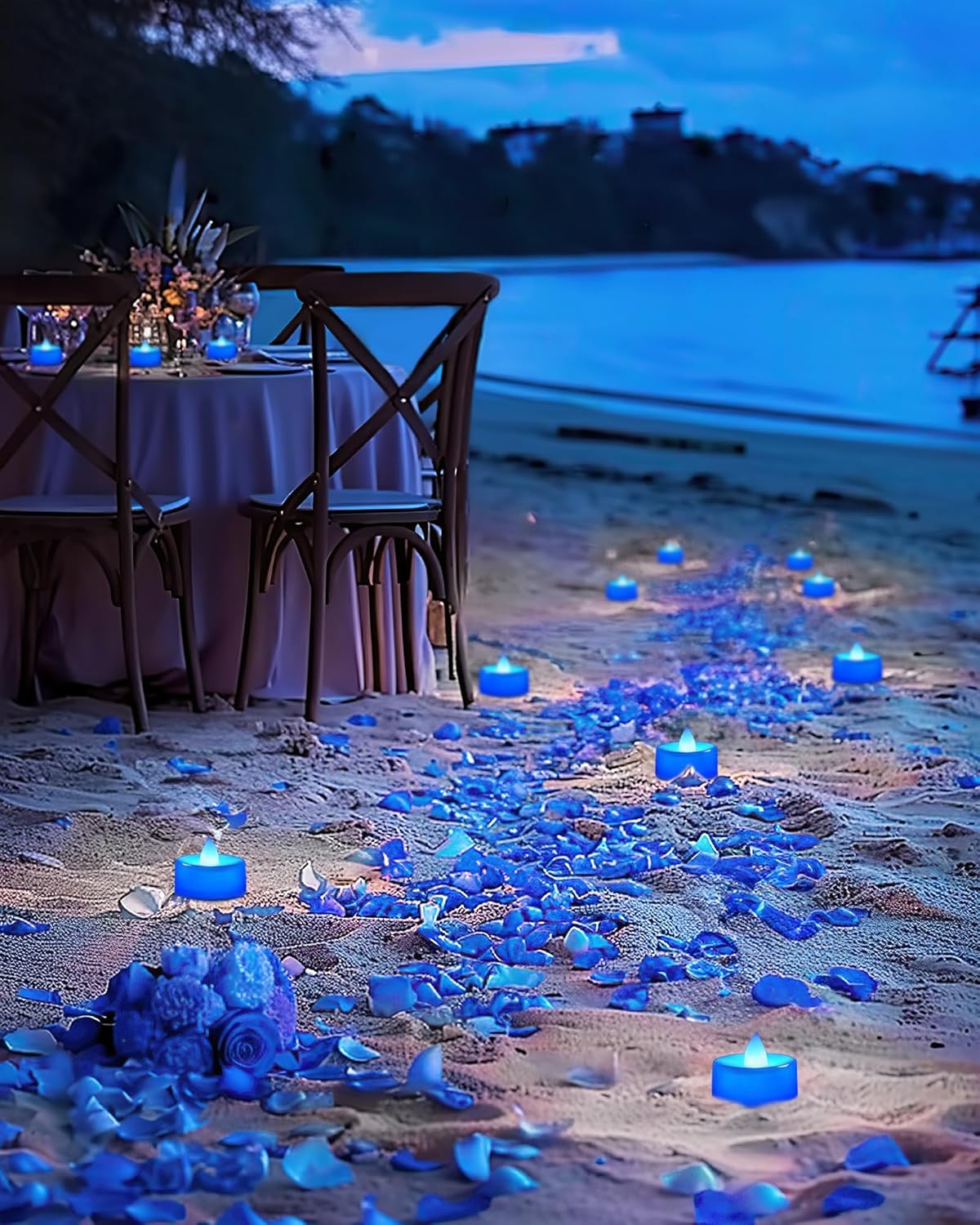 Flameless Candles 24Pack Battery Operated LED Tea Lights Flickering Blue Tealights for Halloween Christmas Wedding Safe 200 Hours Battery Included