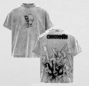 Denji Pochita Chainsaw Man Anime Clothing Men Women T-shirts Vintage Washed T Shirt Oversized Cotton Tshirt Harajuku Casual Tops