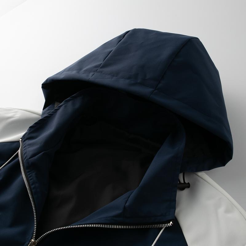 Men’s Color-Block Hooded Jacket — Y2K street windbreaker with zipper, suitable for skateboarding and casual looks; ideal for street commuting; retro sports color-block windbreaker.
