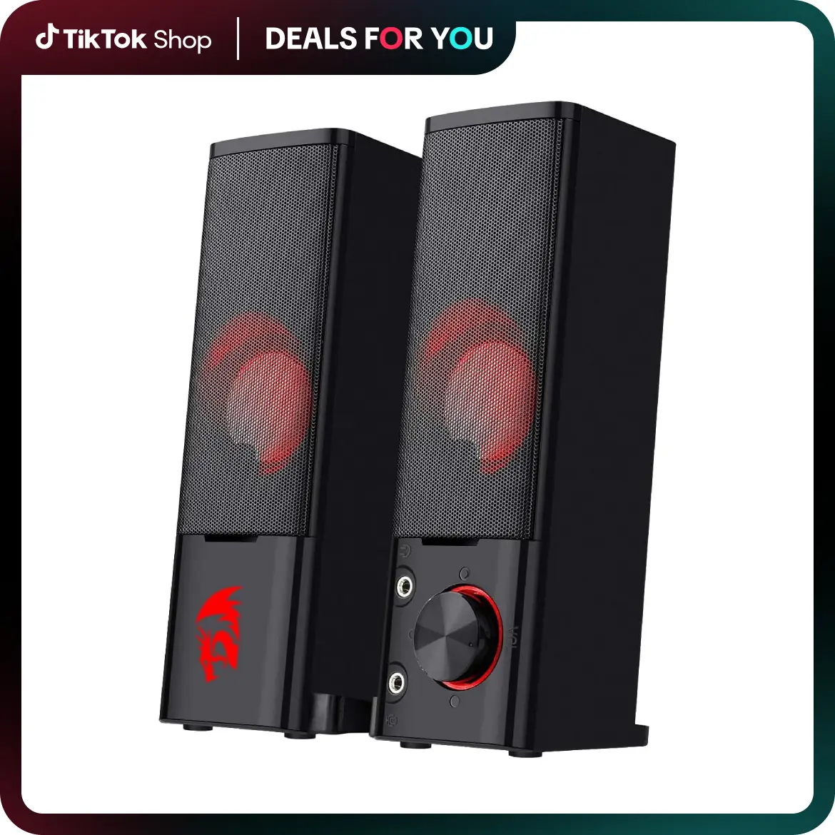 Redragon GS550 Bass Boosted Gaming Speakers - 2.0 Channel Wired Desktop Soundsystem, Red Backlit, USB Powered, 3.5mm Cable, Volume Knob, Compact Gamer Stuff for PC/Mobile Desk Accessories, Smartphone, Audios