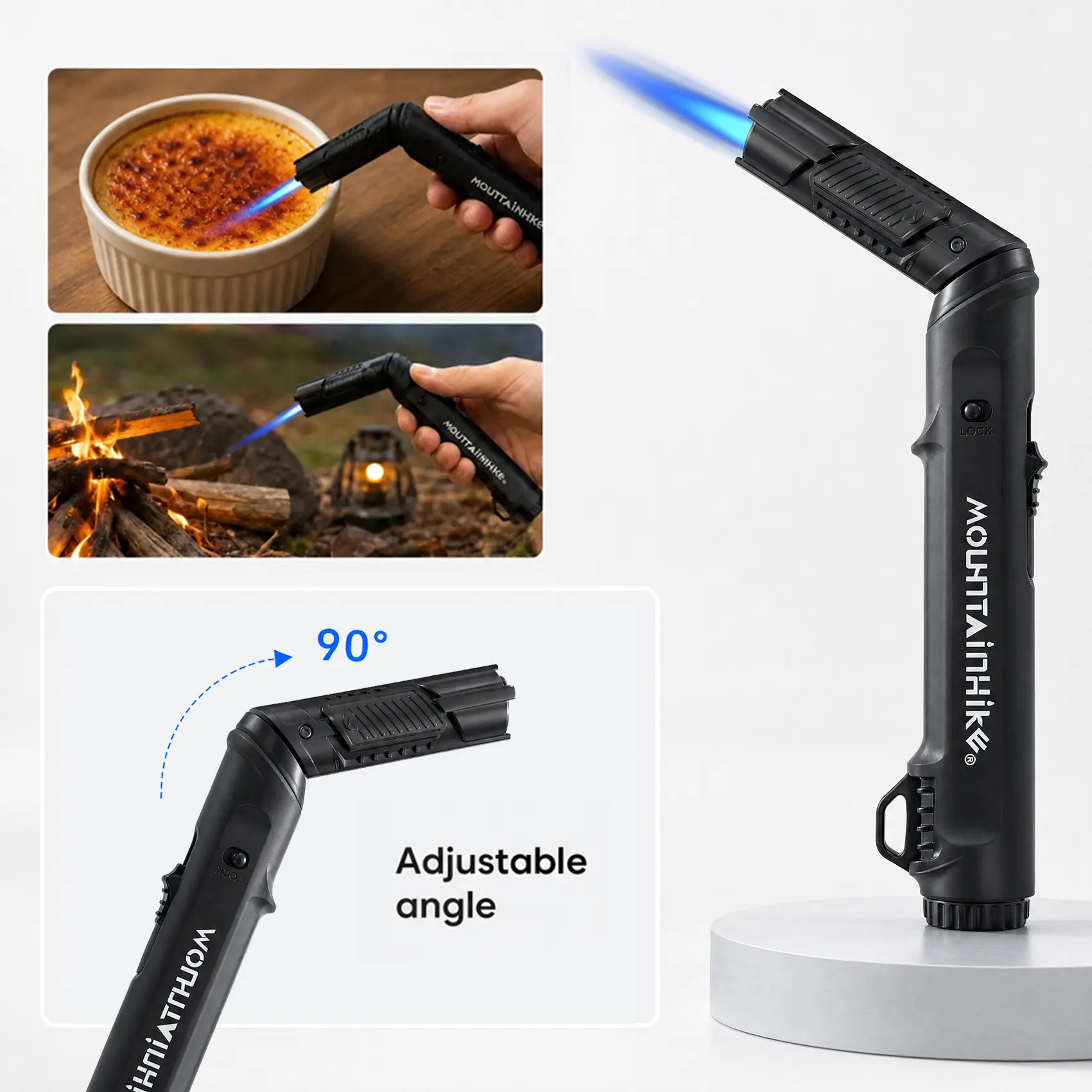 【No ethane】90° rotatable igniter, 1800° high-temperature metal butane gas torch lighter - windproof, kitchen food heating, portable for outdoor use, adjustable flame control, for outdoor welding, camping (butane gas not included), summer gift.