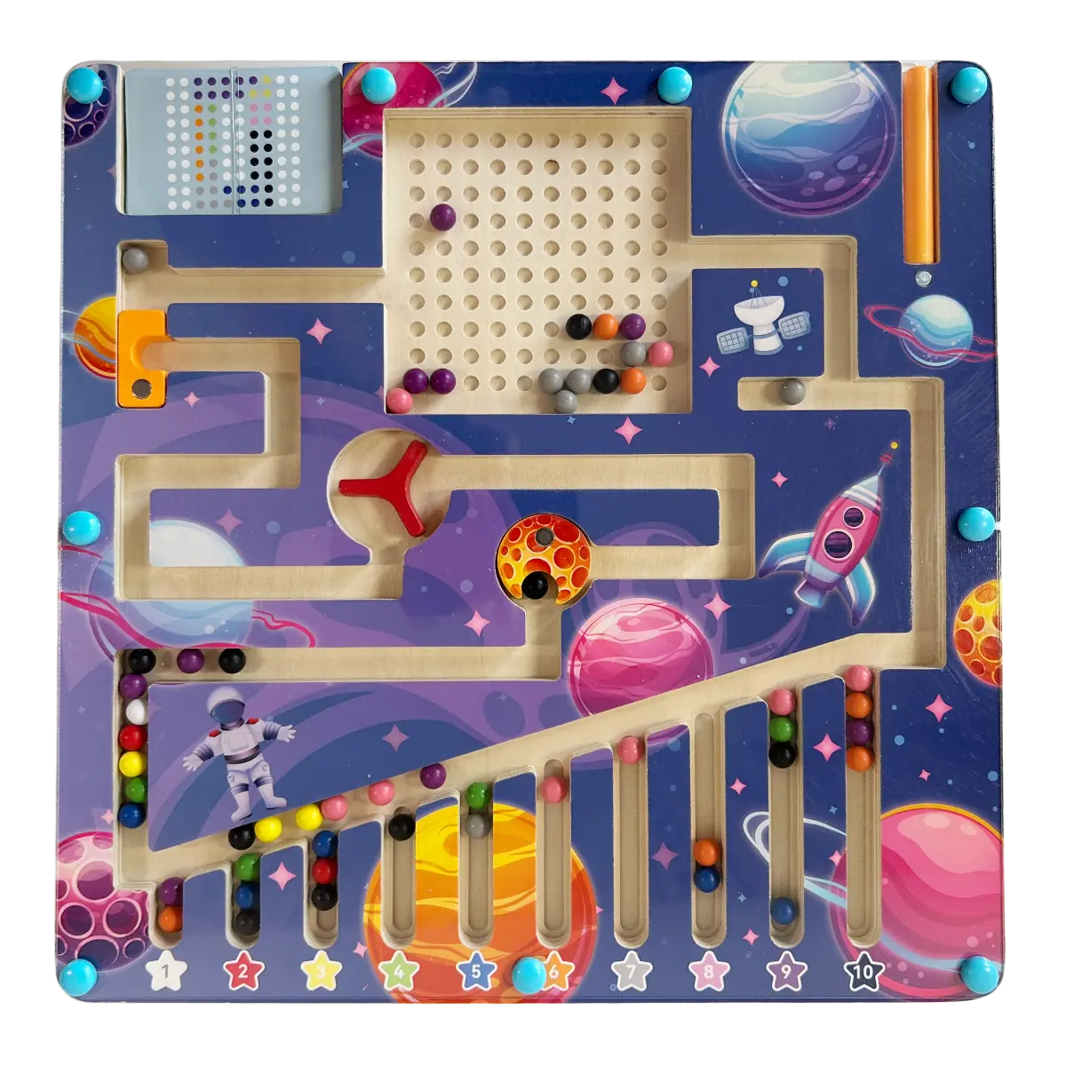 Channie’s Wooden Magnetic Space Theme Maze Counting Board, Educational Puzzle Toy for 3+ Years Kids, Unisex, Board Game