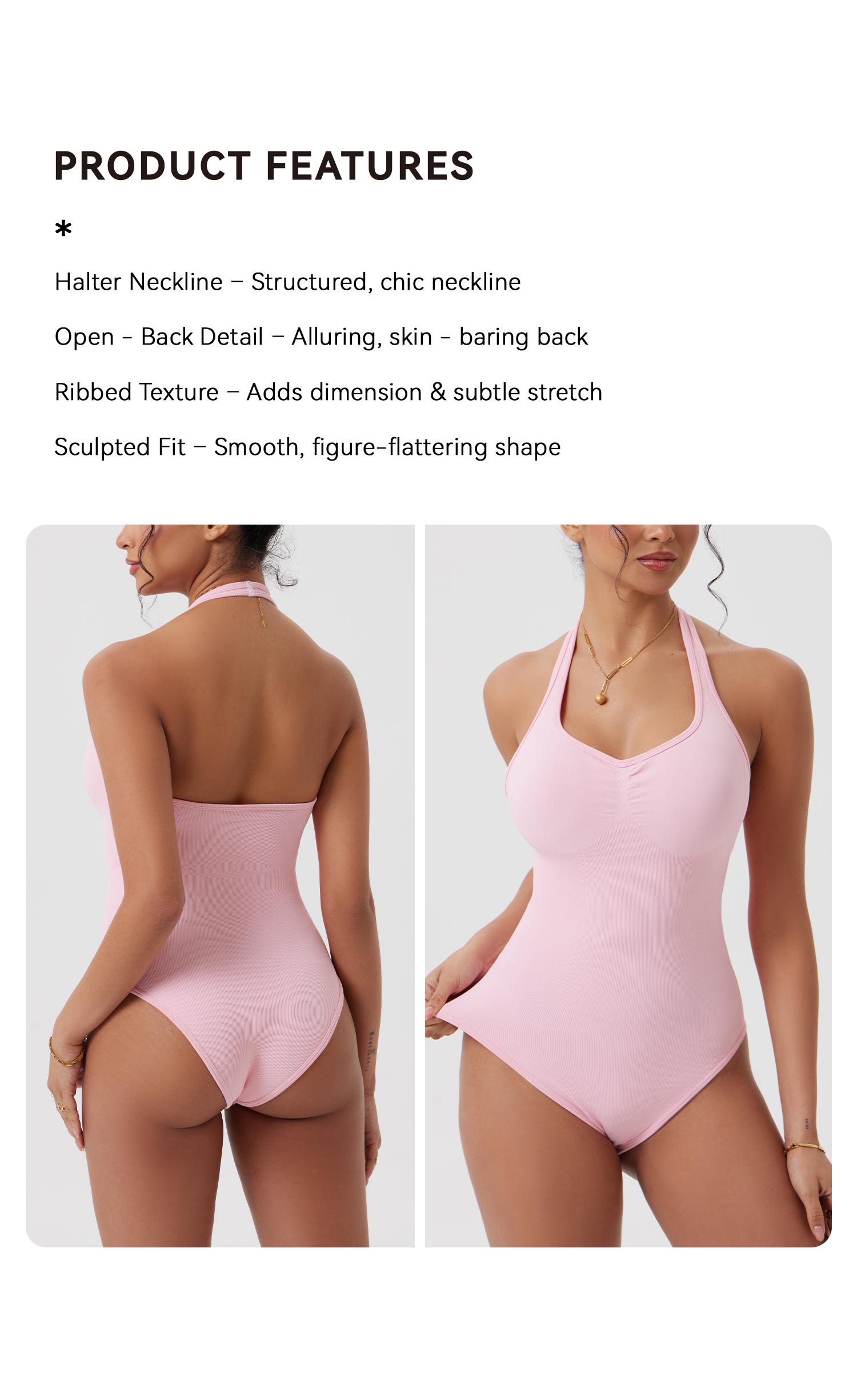 OQQfitness Womenswear Halter Neck Sexy Ribbed Backless Basic Sleeveless Cute Pleated Bodysuits Women for Gym Soft Wear Minimalist Comfortable Tops SpringStatements