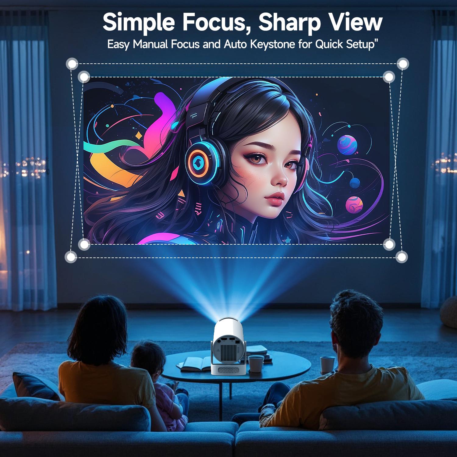 HY300Pro+ Projector 290ANSI BT5.4 WIFI6 8K/4K/1080P Decode Native 1280*720P 0.8:1 Throw Ratio Android 14 Built-in Speaker & Appstore Allwinner H726 Home Cinema Mini Smart Portable Upgraded HY300Pro