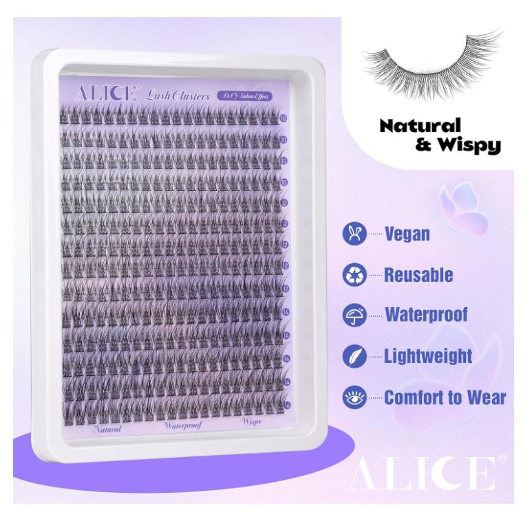 Natural Lash Clusters Wispy Lash Extensions Short 10-14mm DIY Cluster Eyelash Extension C-Curly 280pcs Soft Thin Band Individual Lashes by ALICE