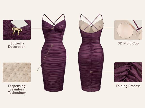 CurvySweet CDK0511A Elegant Off-Shoulder Ruched Mesh Bodycon Midi Pencil Dress with Spaghetti Straps, Cross-Back Design & Built-In Bra — Perfect Christmas Evening Dress for Graduation, Cocktail Parties, Date Nights & Formal Events