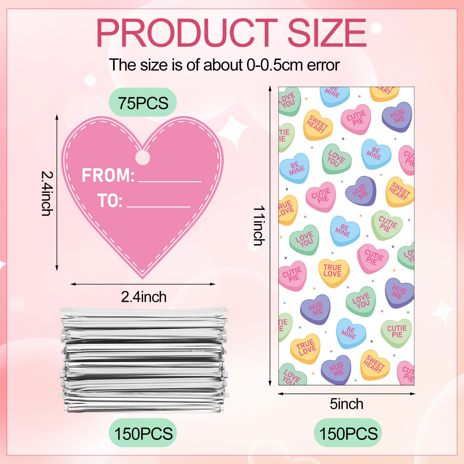 50/150 Pcs Mini Valentines Goodie Bags with Drawstring Tags Fixed Medium Size Bags Appreciation Gift for Friends Teacher Students Office Employee Coworker,Galentine's Day Birthday Holiday Wedding School Classroom Party Supplies,Valentine Gift Exchange