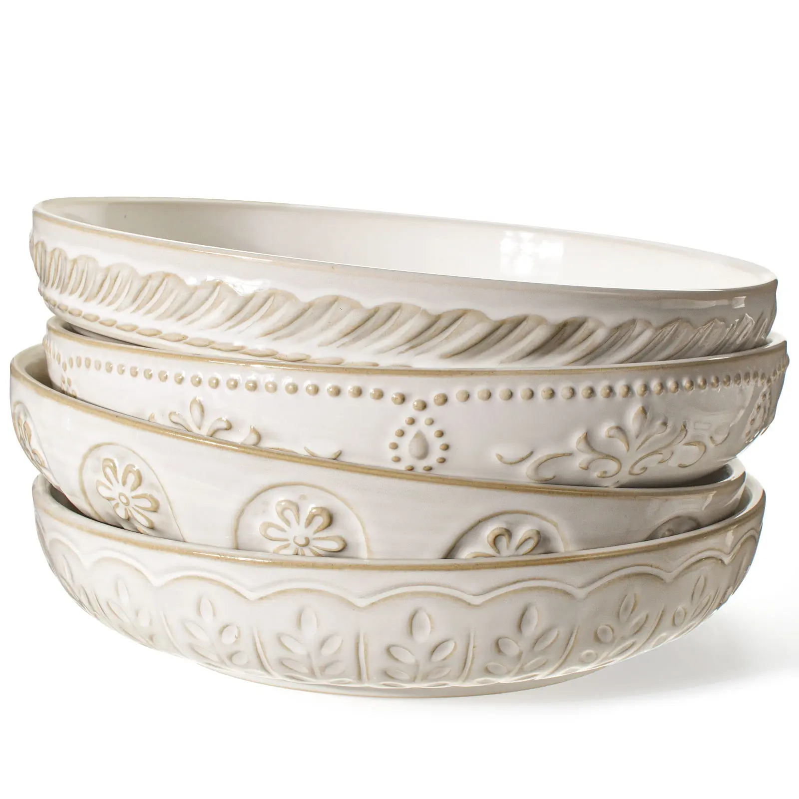 4PCS Large Ceramic Shallow Dinner Bowl - Microwave Dishwasher Safe Tableware,home essentials