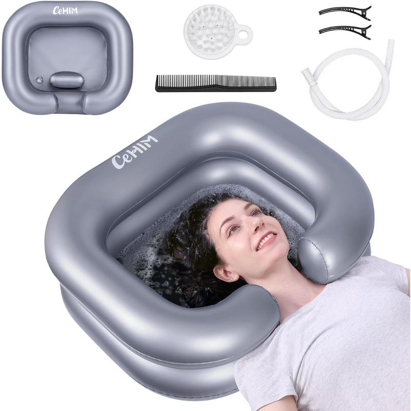 Inflatable Shampoo Basin for Bedridden, Disabled, and Injured - Portable Hair Washing Tub for Dreadlocks and Sink Washing (Silvery)