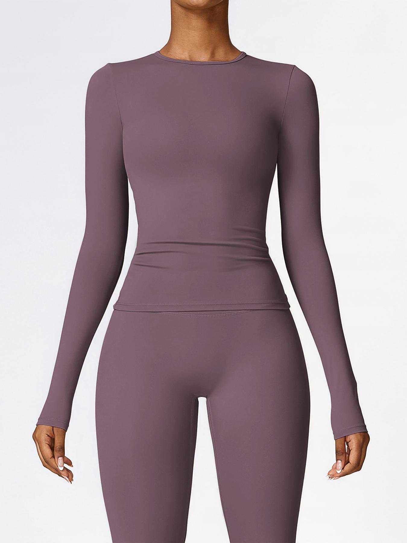 2pcs Set Women'S Long Sleeves Solid Crop High Waist Biker Pants Tracksuit Set Streetwear Tracksuit Sporty Breathable Comfy Outfits for Gym Workout Running Ladies Sportswear for Fall Minimalistic Outfit Cute Going Out Tops